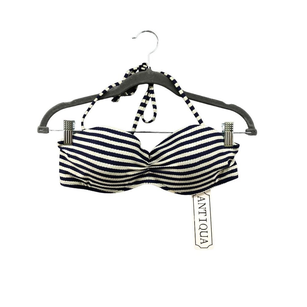 NWT Antiqua Bikini Top Womens XL‎ 12 Blue White Striped Halter Padded Underwire